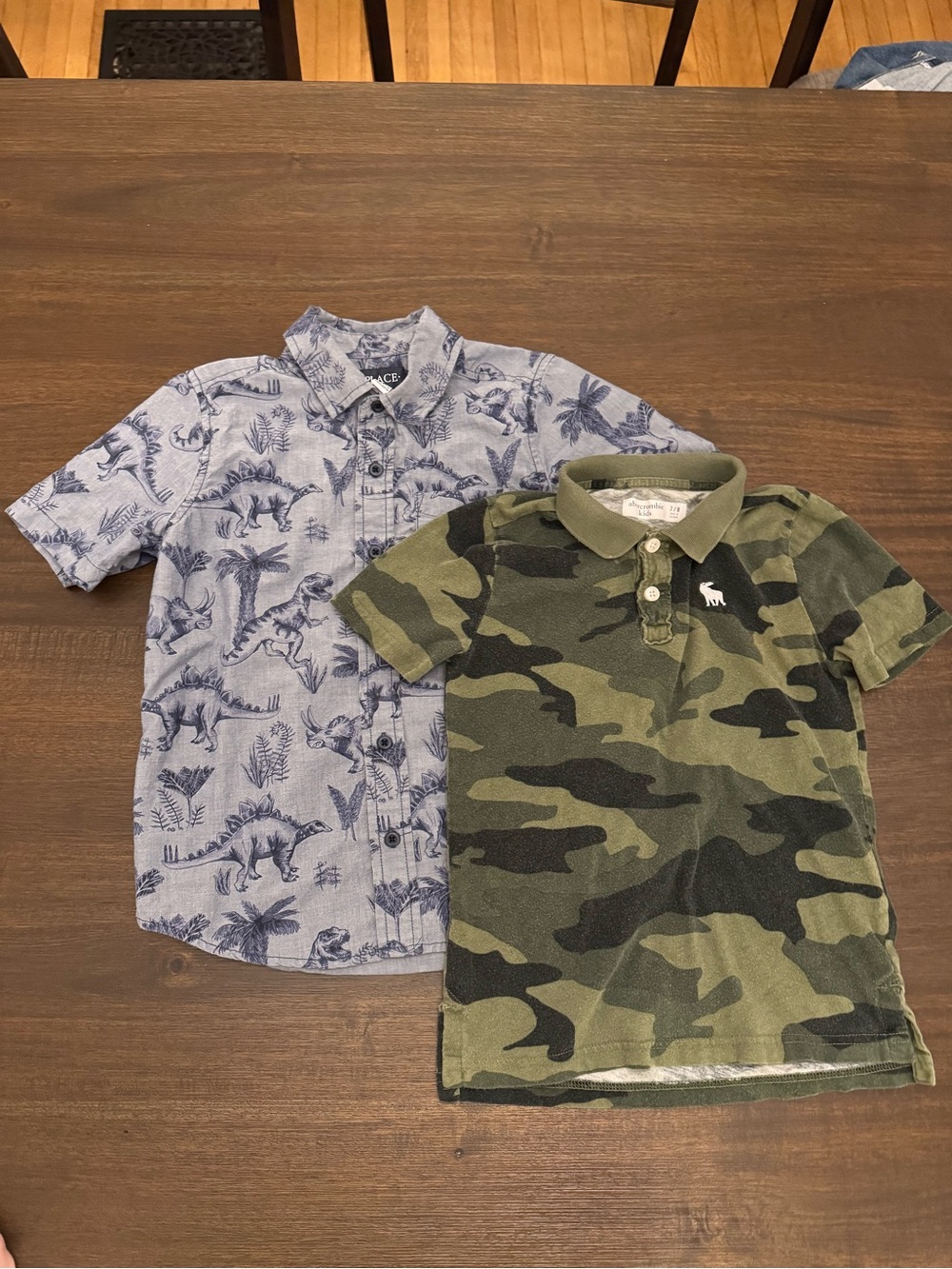 abercrombie kids Green Camo Polo & Blue Dino Button-Down Shirt Set